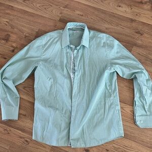 Monza Green Tailored Fit Ginham Button-Up Shirt with Tropical Detail size L 16.5